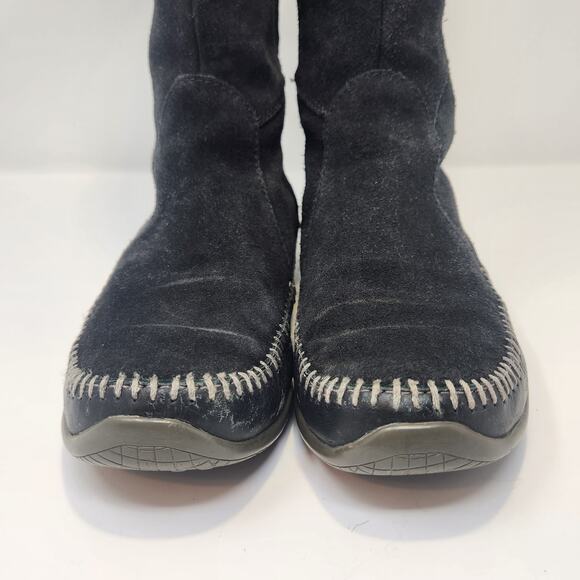 The North Face Janey Black Suede Moccasin Winter Boots Size 6 Faux Fur Lining - Picture 3 of 9